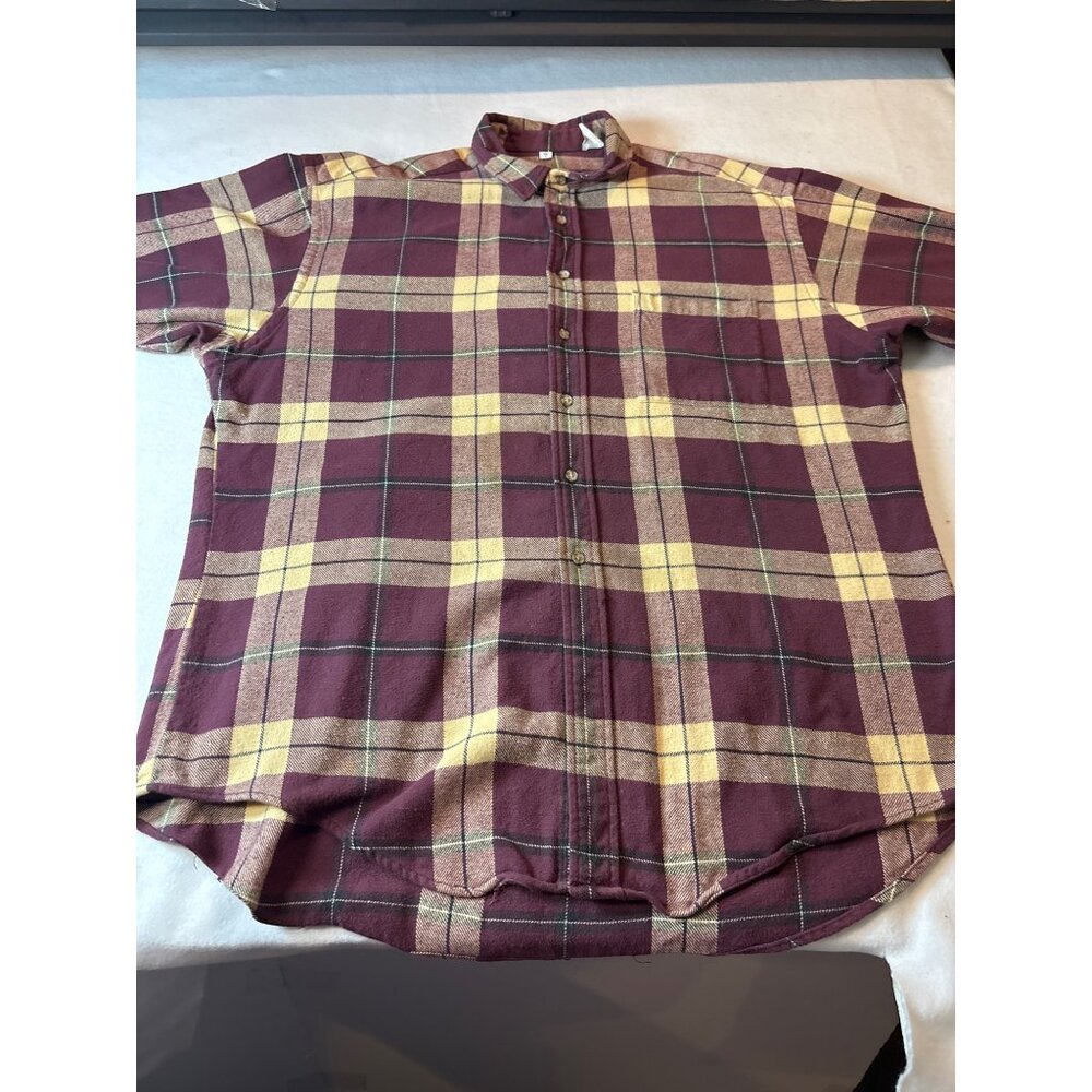 Ruff  Hewn Mens‎ Burgundy & Yellow Check Flannel Shirt xl